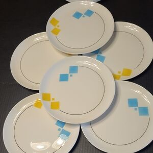 💣Hycroft Mid century Modern Hand Painted Pottery CUBES 10"  Plate VTG